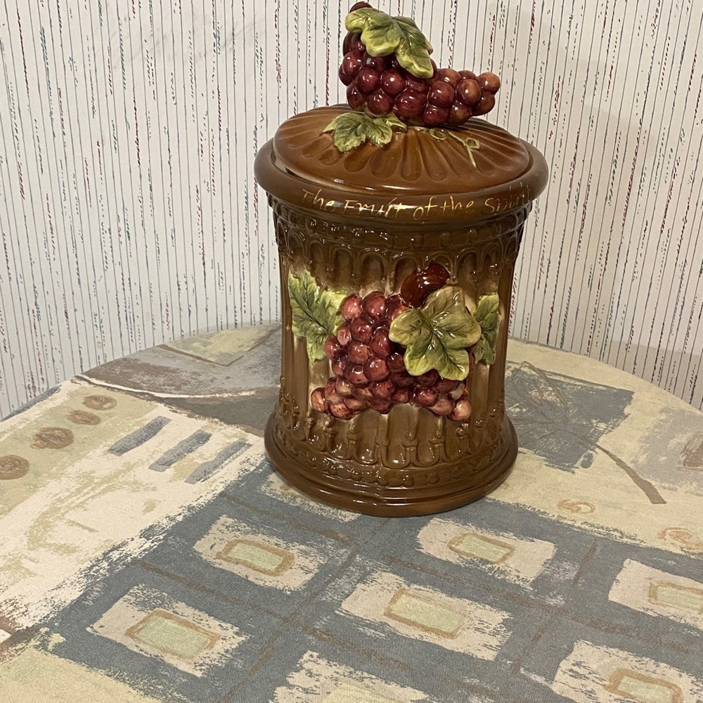 Grape Vine Ceramic Cookie /Coffee Canister with Grape Design-Fruit of the Spirit